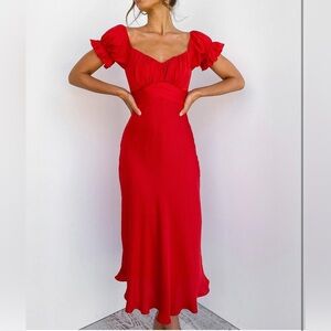 Selfie Leslie Saints and Secrets Red Midi Tie Waist Dress